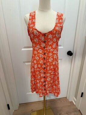 American Eagle Outfitters Bright Orange Floral Button Mini Dress